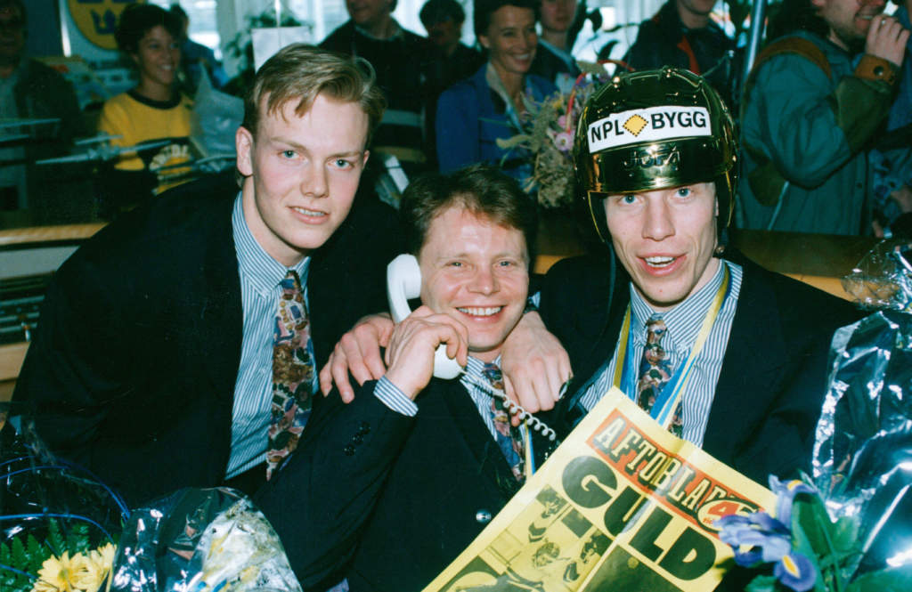 vm 1991. mats sundin, rolf ridderwall och jonas bergqvist, ishockeyspelare sverige